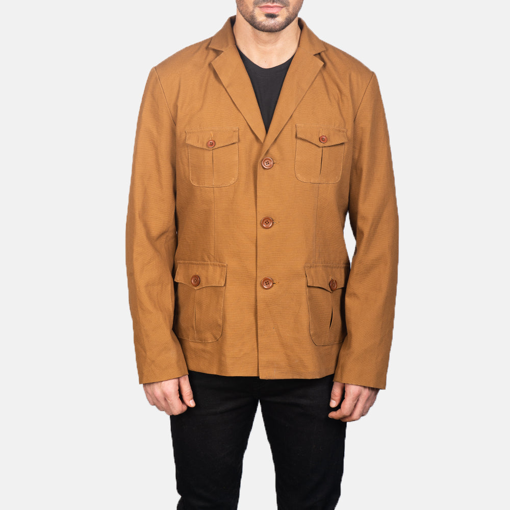 Detailansicht of Notch &amp; Button Hardware on Kajetan Khaki Safari Lederjacke für Herren