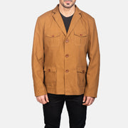 Detailansicht of Notch &amp; Button Hardware on Kajetan Khaki Safari Lederjacke für Herren
