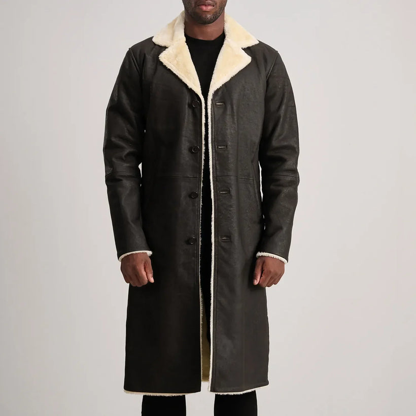 Kolby Braun Shearling Ledermantel für Herren