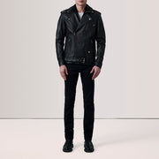 Black Sheepskin Leather Biker Jacket - Rückansicht mit passgenauen Schultern &amp; sauberem Saum