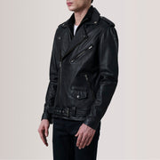 Kole Schwarz Leather Double Rider Lederjacke für Herren For Men - Seitenansicht mit ergonomischem Ärmelschnitt