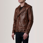 Kole Waxed Braun Leather Double Rider Lederjacke für Herren - Seitenansicht mit ergonomischem Ärmelschnitt