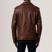 Detailansicht of Notch &amp; Zipper &amp; Waist Straps Hardware on Kole Waxed Braun Leather Double Rider Lederjacke für Herren