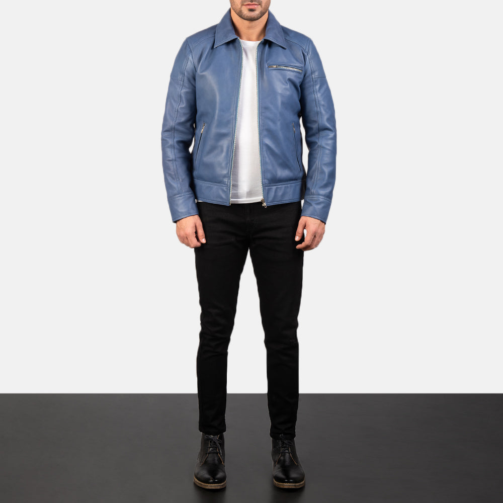 Detailansicht of Shirt &amp; Zipper with button flap at the bottom Hardware on Men's Lavendard Brown Leather Biker Jacket