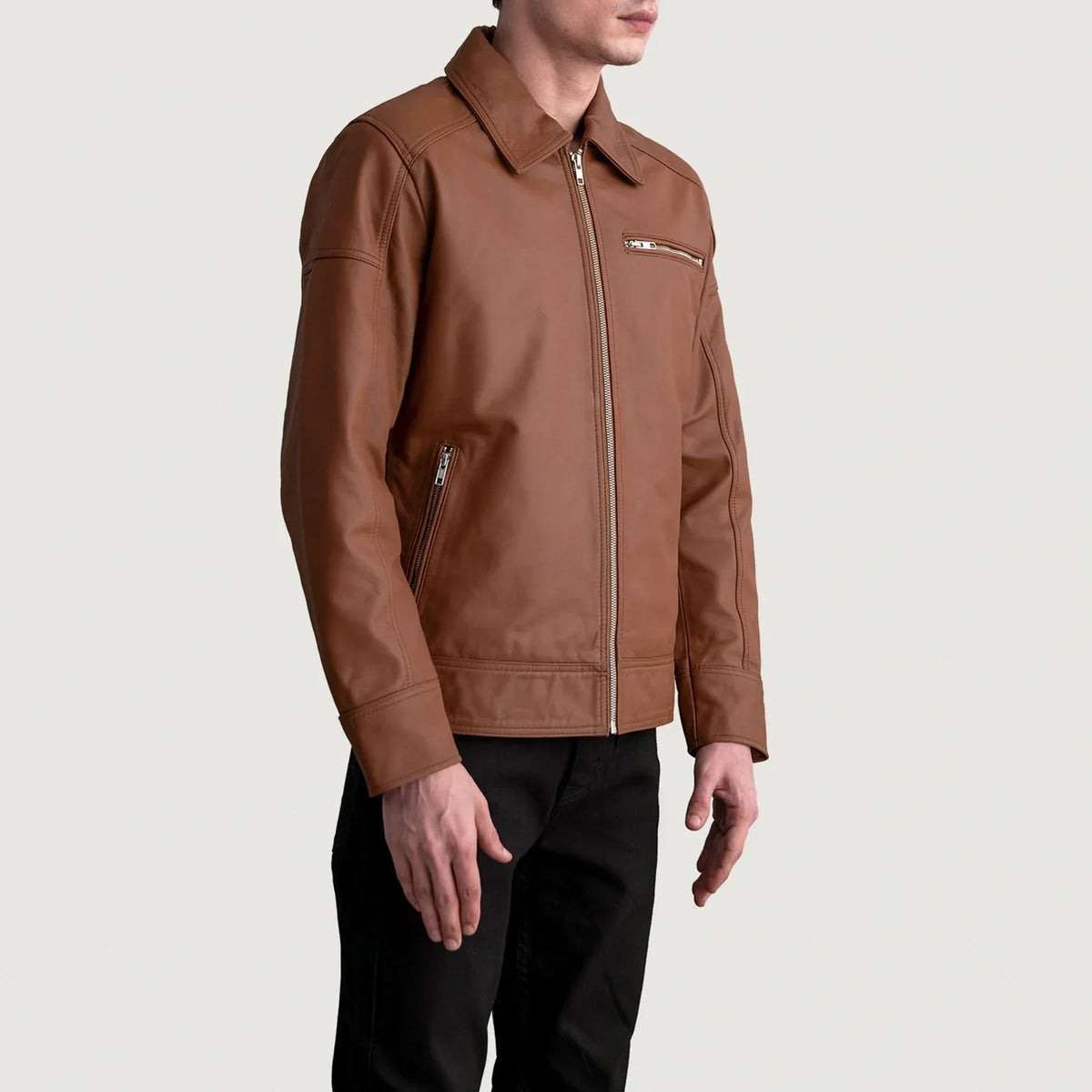 Lavendard Leder-Bikerjacke für Herren – Zusätzliche Produktansicht 2