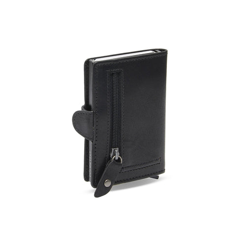 Classic 100% Full-Grain Leather Card Holder - Rear Perspective Showing Reinforced Leather Straps & Stitching
