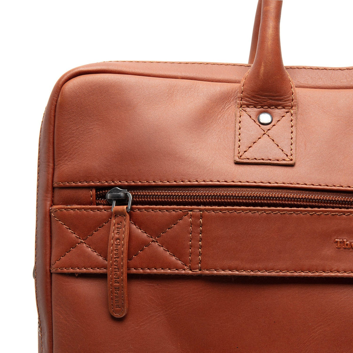Cognac Leather Laptop Bag Tacama, detail view 3