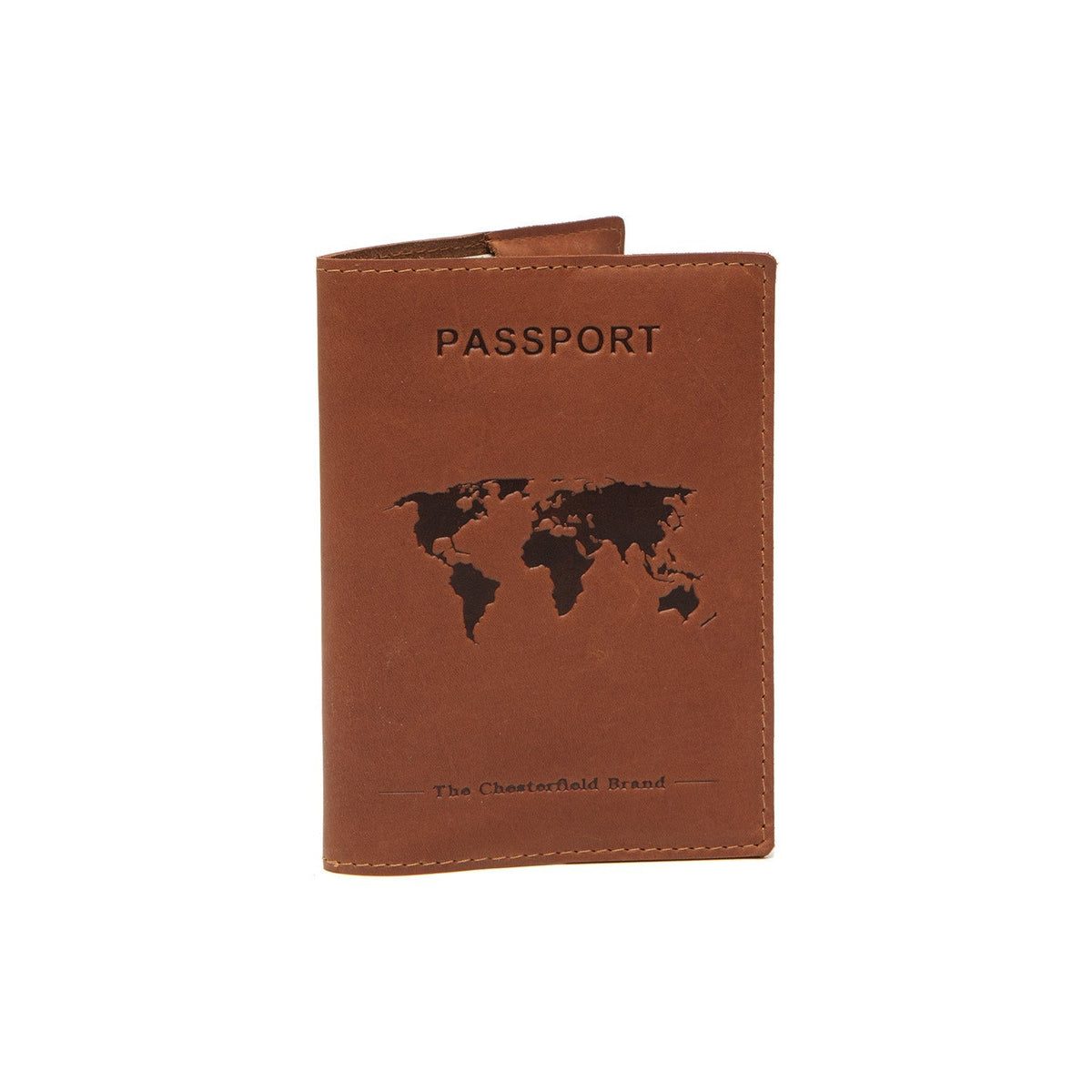 Cognac Leather Passport Case für Damen, front view