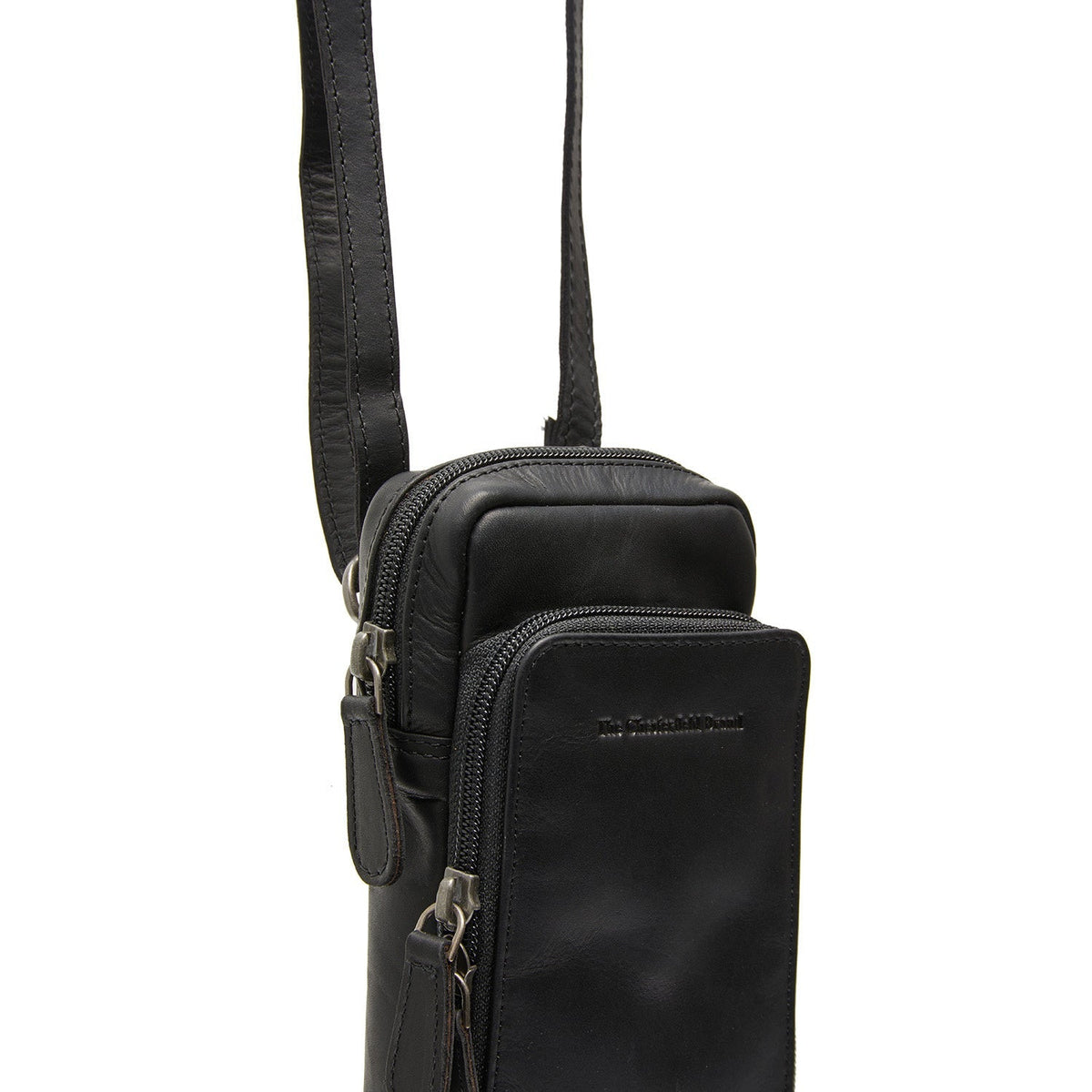 Tailored Rib Cuffs &amp; Hem Craftsmanship Construction Detail on Valdes Full-Grain Leather Phone Bag für Damen