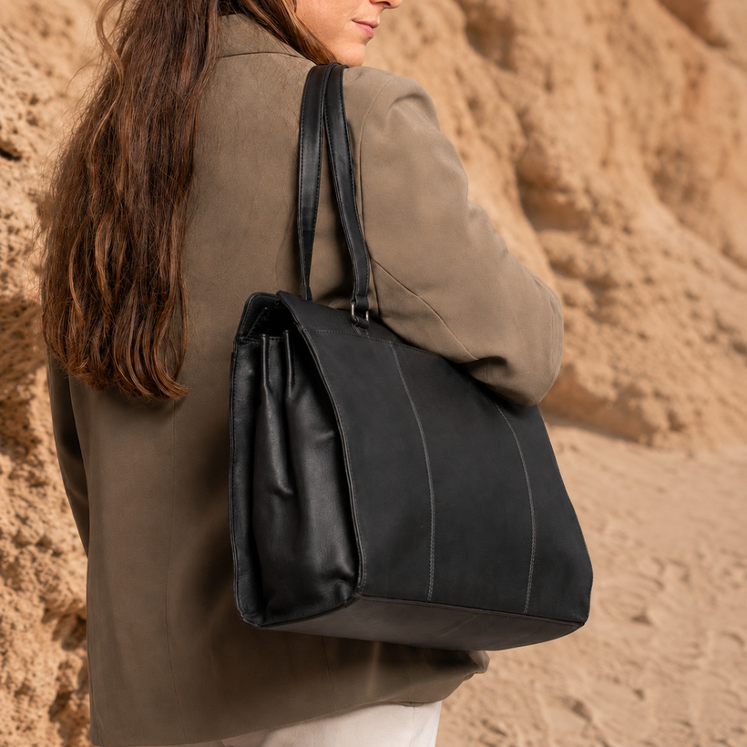 Classic 100% Full-Grain leather Bag - Rear Perspective Showing Reinforced Leather Straps & Stitching