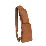 Cognac Leather Sling Bag Logan für Damen, front view
