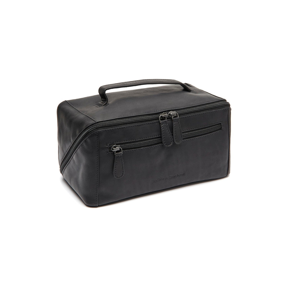 Elmia Full-Grain Leather Toiletry Bag für Damen in Classic 100% Full-Grain Leather - Vorderansicht &amp; maßgeschneiderte Silhouette | Online Kaufen