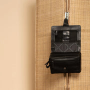 Rosario Full-Grain Leather Toiletry Bag - Lateral Side Profile View Showing Sleeve Cut & Athletic Taper Fit