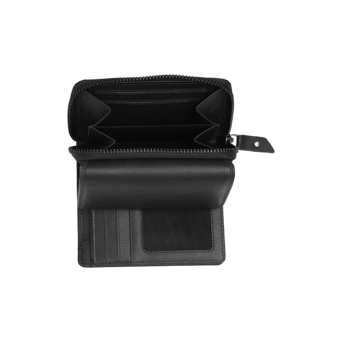 Solid Antique Brass Hardware &amp; Heavy-Duty Dual Zipper Detail on Aldra Full-Grain Ledergeldbörse für Damen