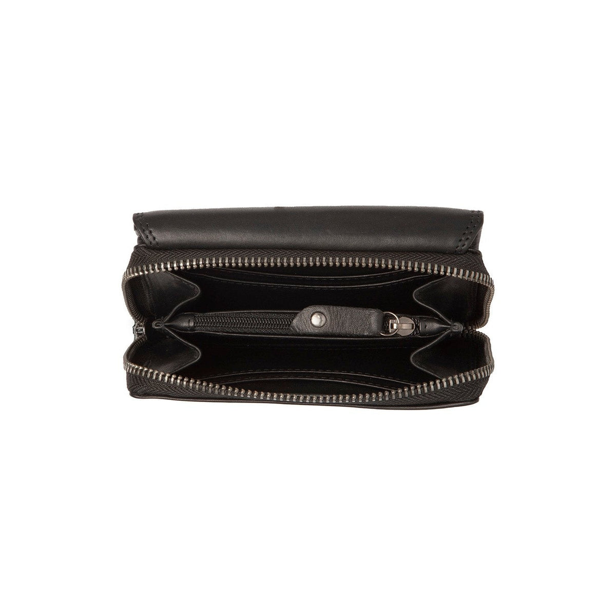 
Solid Antique Brass Hardware & Heavy-Duty Dual Zipper Detail on Salviano Vollnarbenleder-Geldbörse
