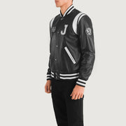
Black & White Sheepskin Leather Varsity Jacket - Rückansicht mit passgenauen Schultern & sauberem Saum