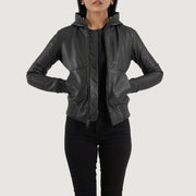 Luna Hooded Leder-Bomberjacke für Damen – Zusätzliche Produktansicht 1