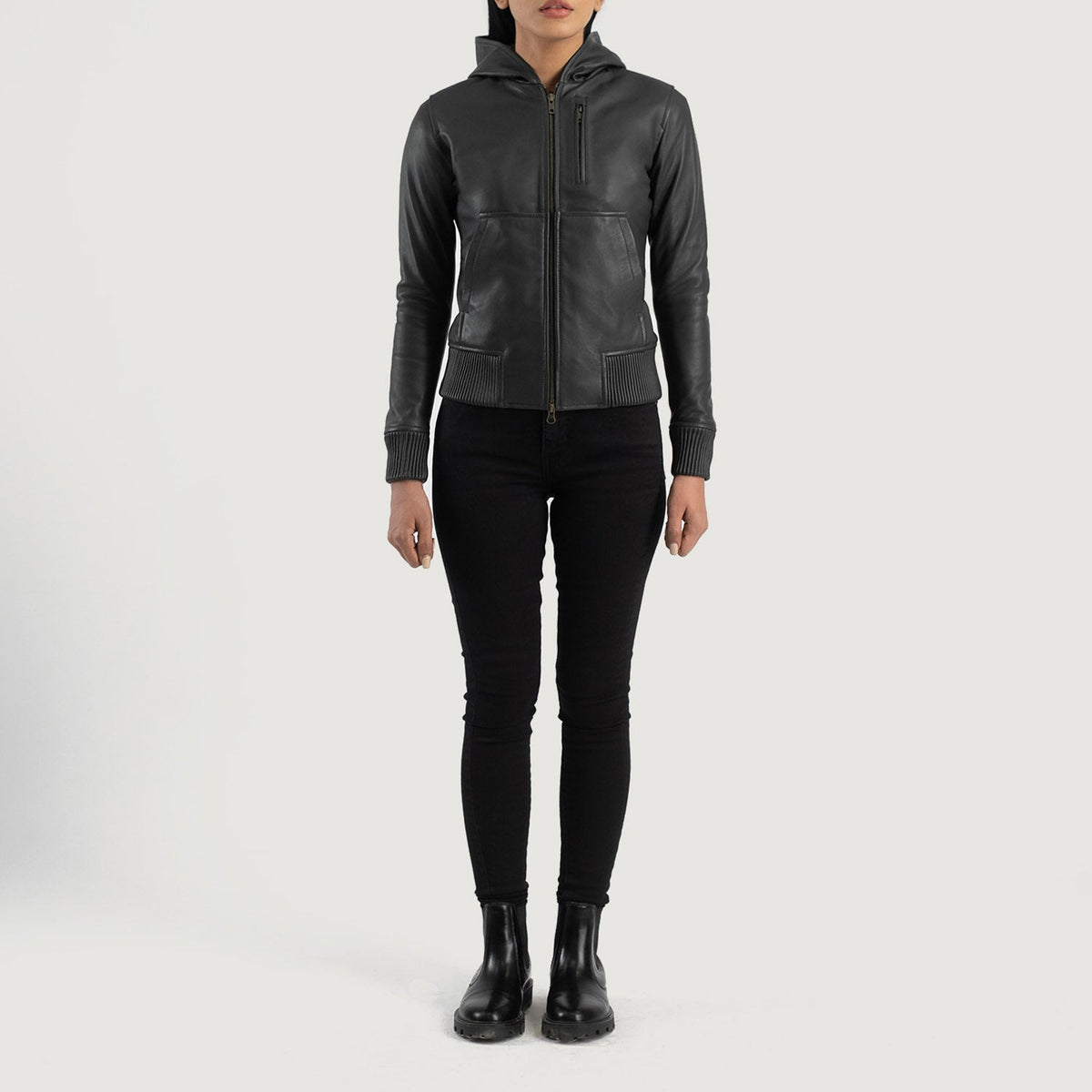 Luna Hooded Leder-Bomberjacke für Damen – Zusätzliche Produktansicht 3