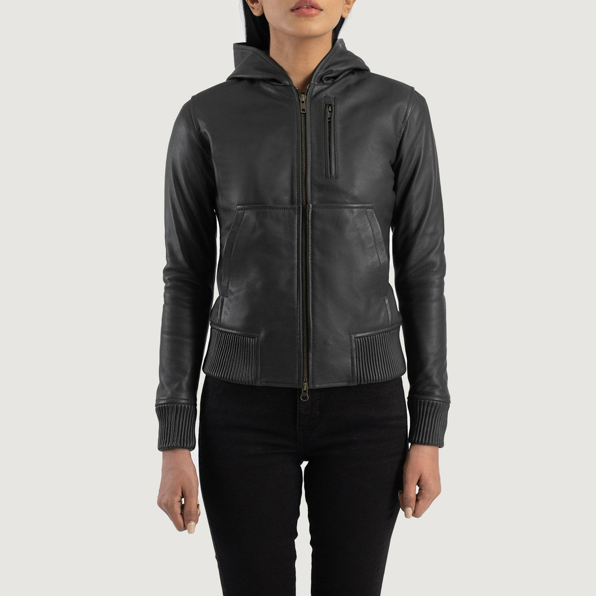 Luna Hooded Leder-Bomberjacke für Damen – Zusätzliche Produktansicht 4