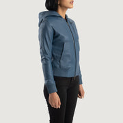 Blue Sheepskin Leather Bomber Jacket - Rückansicht mit passgenauen Schultern &amp; sauberem Saum