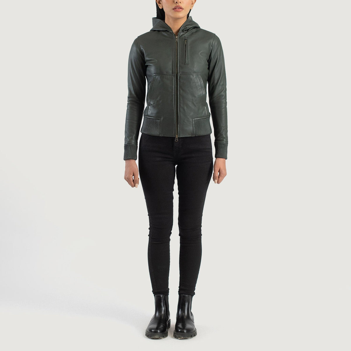 Luna Hooded Leder-Bomberjacke für Damen – Zusätzliche Produktansicht 3