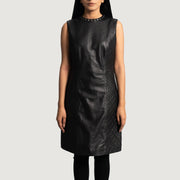 Women's Luxe Schwarz Leather Dress für Damen in Black Sheepskin Leather - Vorderansicht &amp; maßgeschneiderte Silhouette | Online Kaufen