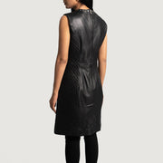 Women's Luxe Schwarz Leather Dress für Damen - Seitenansicht mit ergonomischem Ärmelschnitt