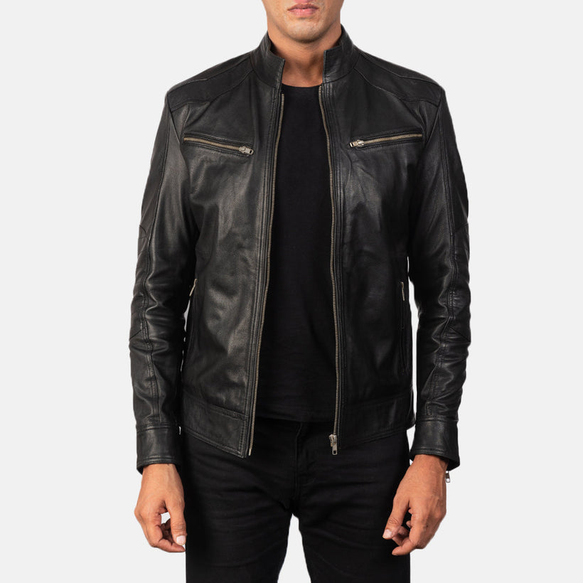 Mack Schwarz Leder-Bikerjacke für Herren