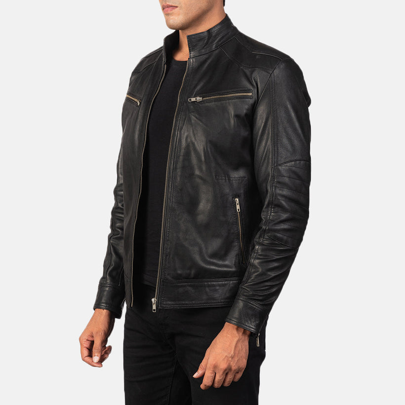 Mack Schwarz Leder-Bikerjacke für Herren