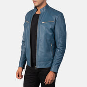 Blue Sheepskin Leather Biker Jacket - Rückansicht mit passgenauen Schultern &amp; sauberem Saum