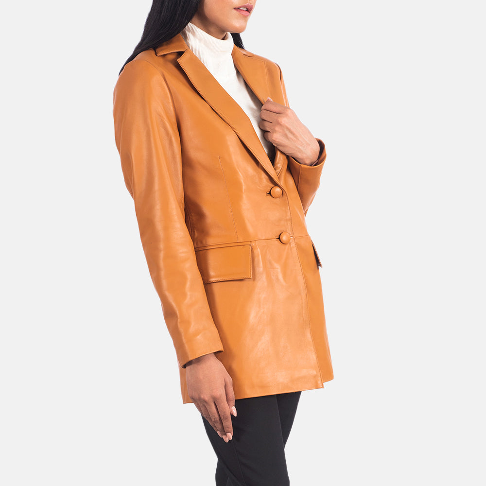 Tan Brown Sheepskin leather Blazer - Rückansicht mit passgenauen Schultern &amp; sauberem Saum