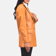 Detailansicht of Notch &amp; Leather Buttons Hardware on Women's Marilyn Tan Brown Leather Blazer