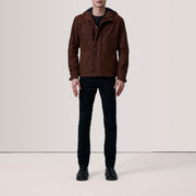 Brown Waxed Cotton Canvas Hooded Jacket - Rückansicht mit passgenauen Schultern &amp; sauberem Saum