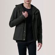 Marlo Olive Canvas Hooded Work Lederjacke für Herren For Men in Olive Waxed Cotton Canvas - Vorderansicht &amp; maßgeschneiderte Silhouette | Online Kaufen