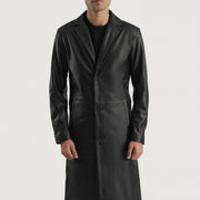 Detailansicht of Notch &amp; Button Hardware on Mateo Black Leather Single Breasted Coat
