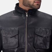 Maurice Schwarz Lederjacke für Herren - Seitenansicht mit ergonomischem Ärmelschnitt