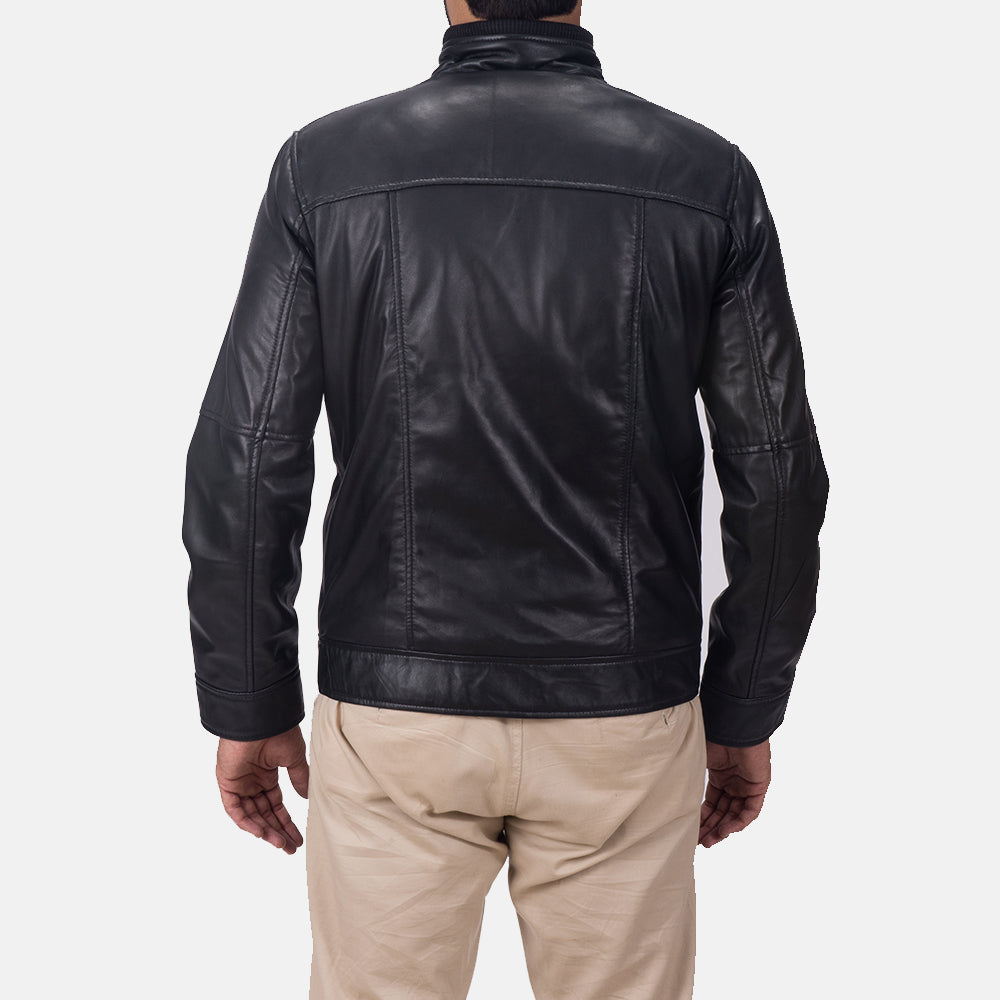 Detailansicht of Band &amp; Zipper Hardware on Maurice Schwarz Lederjacke für Herren
