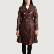 Women's Missoni Kastanienbraun Leder-Trenchcoat für Damen in Maroon Sheepskin Leather - Vorderansicht &amp; maßgeschneiderte Silhouette | Online Kaufen