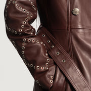 Detailansicht of Notch &amp; Button &amp; Waist belt Hardware on Women's Missoni Kastanienbraun Leder-Trenchcoat für Damen
