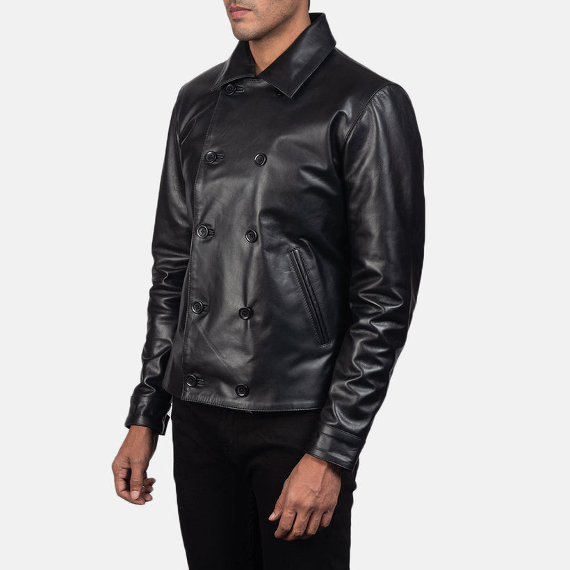 Mod Schwarz Leather Peacoat für Herren
