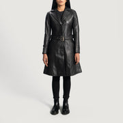 Women's Moonlight Schwarz Leder-Trenchcoat für Damen - Seitenansicht mit ergonomischem Ärmelschnitt