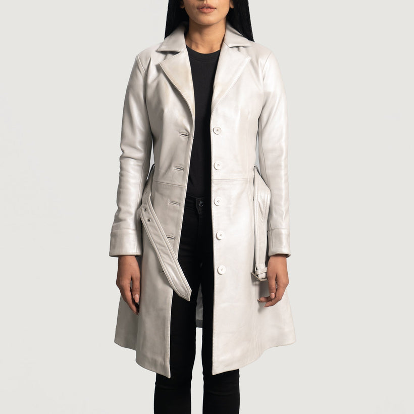 Moonlight Silver Leder-Trenchcoat für Damen