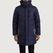 
Detailansicht of Classic Collar & Zipper With Snap Button Placket Hardware on Moore Blau Hooded Parka für Herren