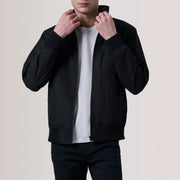 Morrison Schwarz Canvas Leder-Bomberjacke für Herren For Men in Black Waxed Cotton Canvas - Vorderansicht &amp; maßgeschneiderte Silhouette | Online Kaufen