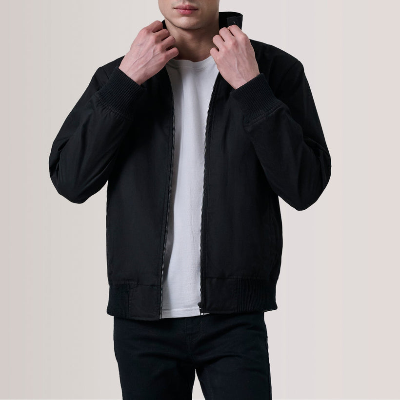 Morrison Schwarz Canvas Leder-Bomberjacke für Herren