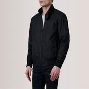 Morrison Schwarz Canvas Leder-Bomberjacke für Herren For Men - Seitenansicht mit ergonomischem Ärmelschnitt