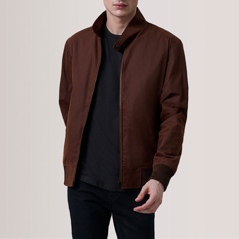 Morrison Braun Canvas Leder-Bomberjacke für Herren