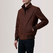 Morrison Braun Canvas Leder-Bomberjacke für Herren For Men - Seitenansicht mit ergonomischem Ärmelschnitt