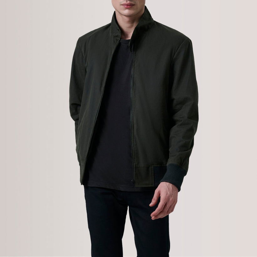 Morrison Olive Canvas Leder-Bomberjacke für Herren