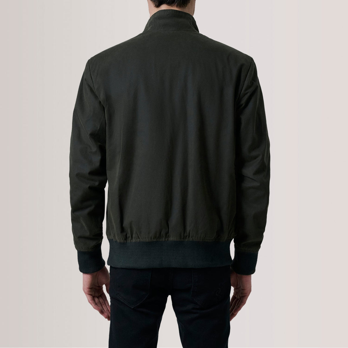 Detailansicht of Snap Button &amp; Zipper Hardware on Morrison Olive Canvas Leder-Bomberjacke für Herren For Men